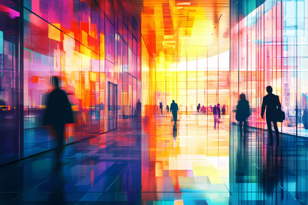 Abstract building with windows and people looking for HR Advisory Services being provided.