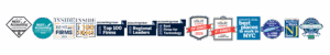 strip of ward logos including Clearly Rated Best of Accounting 2021-2025 and Best of Accounting Client Satisfaction 2025; Inside Public Accounting Best of the Best Firms 2024 and Top 100 Firms 2025; Accounting Today 2025 Regional Leaders, Top 100 Firms 2025, and Best Firms for Technology 2024, Vault Accounting Top Ranked 2026 and #1 Ranked Client Interaction; Crains 2024 Best Places to Work in NYC; Best Places to Work on Long Island 2024 (LIBN), Top Work Places 2025 Schneps Long Island Press, NJBiz Best Places to Work in NJ 2024 and Best Places to Work Boston July 2025-July 2026 Best Companies Group.