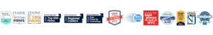 strip of award logos including Clearly Rated Best of Accounting 2021-2025 and Best of Accounting Client Satisfaction 2025; Inside Public Accounting Best of the Best Firms 2024 and Top 100 Firms 2025; Accounting Today 2025 Regional Leaders, Top 100 Firms 2025, and Best Firms for Technology 2024, Vault Accounting Top Ranked 2026 and #1 Ranked Client Interaction; Crains 2025 Best Places to Work in NYC; Best Places to Work on Long Island 2025 (LIBN), Top Work Places 2025 Schneps Long Island Press, NJBiz Best Places to Work in NJ 2024 and Best Places to Work Boston July 2025-July 2026 Best Companies Group.