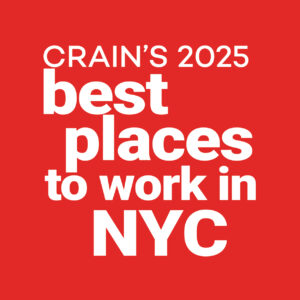 Crain's 2025 best places to work in NYC logo on red background