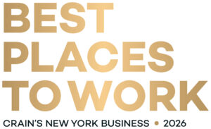 Crain's 2025 best places to work in NYC logo on red background