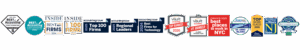 strip of award logos including Clearly Rated Best of Accounting 2021-2025 and Best of Accounting Client Satisfaction 2025; Inside Public Accounting Best of the Best Firms 2024 and Top 100 Firms 2025; Accounting Today 2025 Regional Leaders, Top 100 Firms 2025, and Best Firms for Technology 2024, Vault Accounting Top Ranked 2026 and #1 Ranked Client Interaction; Crains 2025 Best Places to Work in NYC; Best Places to Work on Long Island 2025 (LIBN), Top Work Places 2025 Schneps Long Island Press, NJBiz Best Places to Work in NJ 2024 and Best Places to Work Boston July 2025-July 2026 Best Companies Group.
