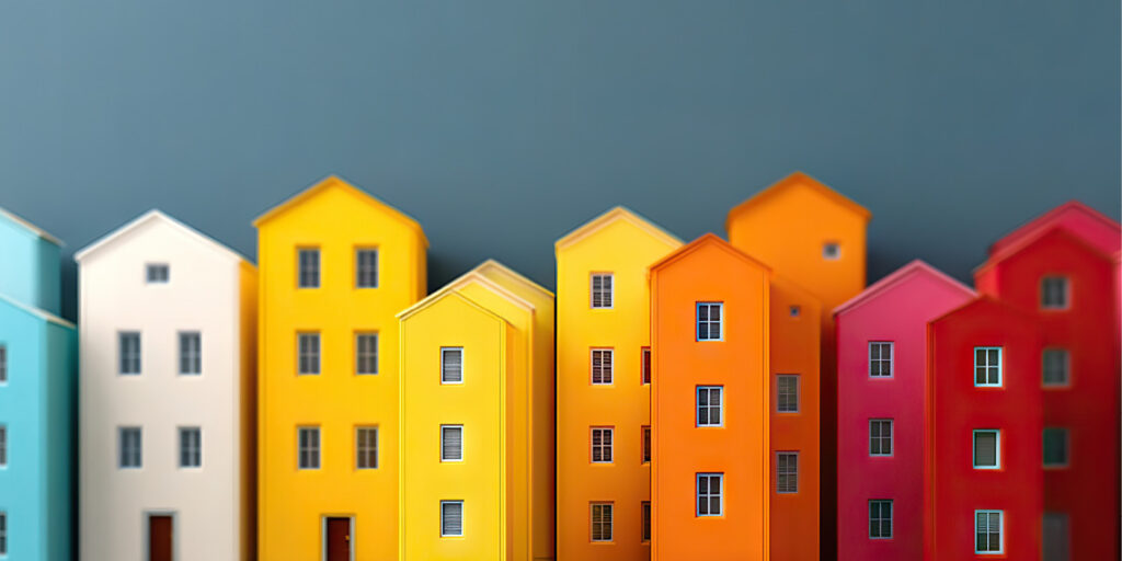 Colorful row of affordable housing units symbolizing community development and HUD compliance services for affordable housing programs.