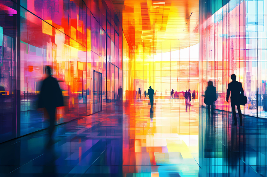 Abstract building with windows and people looking for HR Advisory Services being provided.