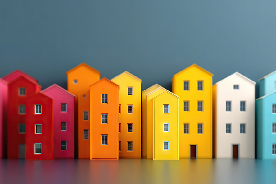 Colorful row of affordable housing units symbolizing community development and HUD compliance services for affordable housing programs.